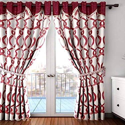 Image of Cortina Durable & Stylish Premium Striped 100% Polyester Curtains - Metal Grommets - Easy Fitting Over Window - Bedroom Living Room Kids Room Hall Kitchen - 9 Feet Set of 1 - Maroon 2