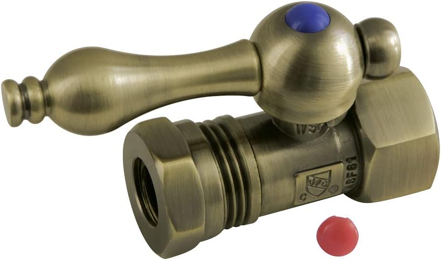 Kingston Brass CC44153 Quarter Turn Valves (1/2-Inch FIP X 1/2-Inch and 7/16-Inch O.D. Slip Joint), Antique Brass