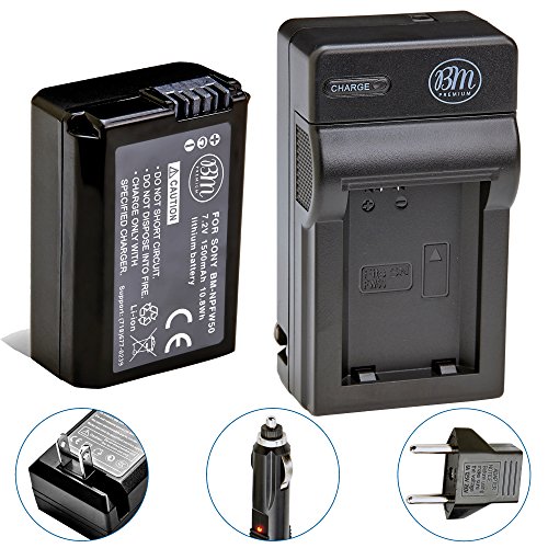 BM Premium NP-FW50 Battery and Charger for Sony A6100, A6400, DSC-RX1R III, DSC-RX10 IV, DSC-RX10 III, DSC-RX10 II, DSC-RX10, Alpha 7, Alpha 7R, a7, a7R, A7s, A7s II, a3000, a5000, a6000, a6300, a6500