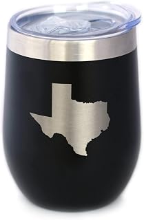 Texas State Outline - Wine Tumbler Glass with Sliding Lid - Stainless Steel Insulated Mug - State Themed Decor and Gifts for Texan Women & Men - Black