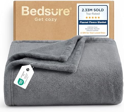 Bedsure Soft Fleece Throw Blanket for Couch Grey - Lightweight Fu...