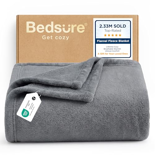 Image of Bedsure GentleSoft Fleece Throw Blanket for Couch Grey - Lightweight Plush Fuzzy Cozy Soft Blankets and Throws for Sofa, Couch, Travel, Camping, 50x60 inches