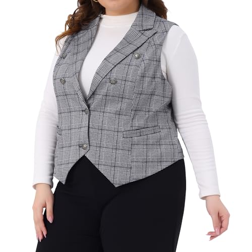 Agnes Orinda Plus Size Checkered Vest Lined Waistcoat for Curvy Women Vintage Office Work Plaid Vest Steampunk Jacket2