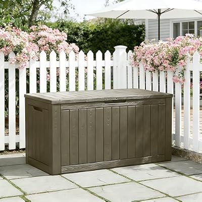 NBYSGO Oudoor Storage Deck Boxes Waterproof, Waterproof and UV Resistant Outdoor Storage Box Lockable Lid for Delivery Box, Indoor, Garden Tools, Pool Supplies, Patio (Grey, 110 Gallon)