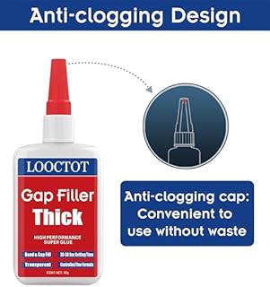 LOOCTOT 60g(2.12 oz) Gap Filler Thick Super Glue Premium Adhesive,CA Glue for Woodworking, Woodturning, Hobby Models, Glass, Plastic, Rubber, Metal.Quick-Dry Waterproof Clear