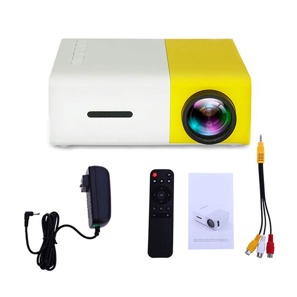 C- Mini proiettore, videoproiettore Portatile LCD a Colori a LED per Bambini Presenti, Film TV Video, Giochi di società, intrattenimento all'aperto con interfacce AV USB HDMI e Telecomando,Giallo