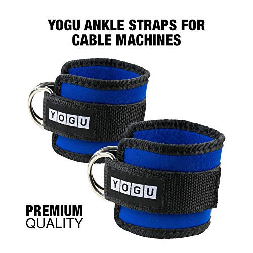 YOGU Ankle Straps for Cable Machines Double D-Ring Adjustable Neoprene Premium Cuffs (Pair) (Black) … (Blue)