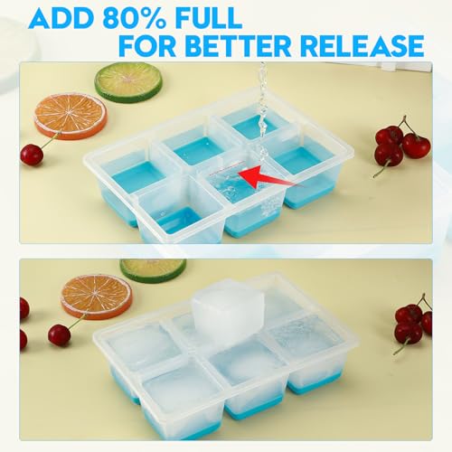 Stampi per Ghiaccio da 6 cm, Grande e Trasparente, JRISBO Stampo per Cubetti di Ghiaccio Silicone con Coperchio senza BPA, Vaschetta Forme Ghiaccio Formine per Cocktail Whisky - immagine 6