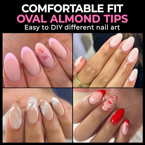 Image of UNA GELLA Medium Oval Fake Nails Pre-shape 216pcs Round Gel Nail Tips Press on Nails for Full Cover Acrylic Round Oval Full Nails False Nails 12 Sizes False Soft Gel Tips