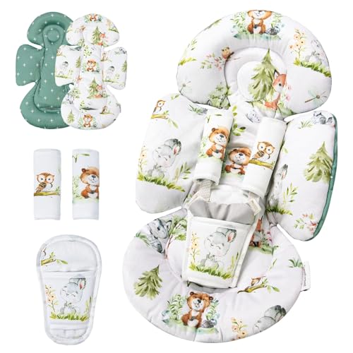 Image of Generic Infant Car Seat Insert Compatible with Mamaroo Swing & Graco Swing and Infant Car Seat, Newborn Insert Baby Head Body Support, Reversible Design, Breathable Soft Fabric, 1Pcs - Green Woodland