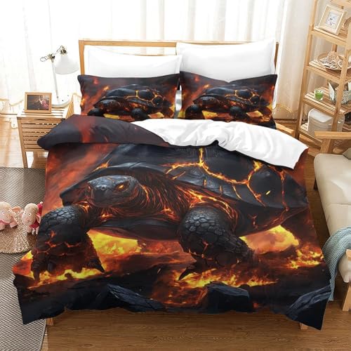 Housse de couette tortue de feu 3D lavable et résistante aux taches