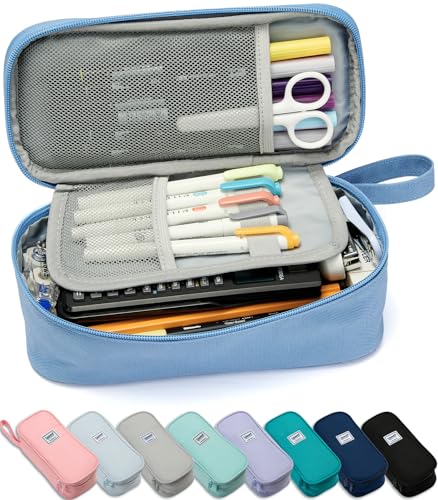 Image of SPACEMATE Pencil Case Pouch Box Bag School Supplies Girls Boys Kids, Cute Preppy Stuff Large Big Capacity Aesthetic Pen Organizer, Back to College Stationary, Cornflower Blue, Classic Stlye, 1800ml