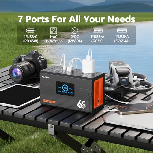 Image of HOWEASY Portable Power Station 135W(270W Peak), Backup Lithium Battery with 110V AC Outlets,98Wh(26400mAh) Solar Generator for Camping,for Outdoor Camping Emergency(Solar Panel Not Included)