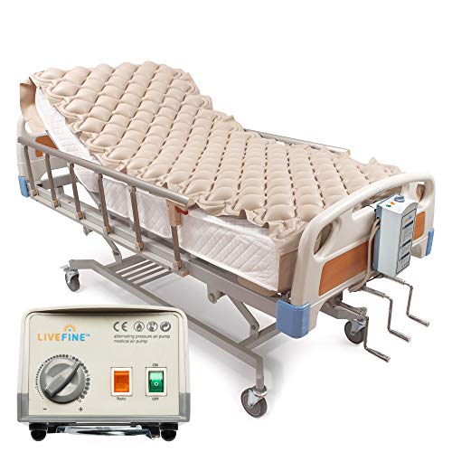 Livefine Dual Mode Pressure Alternating Mattress Pad – Inflatable Bed Air Topper with Quiet Electric Pump System – Medical Grade for Pressure Ulcer & Sore Treatment – Fits Standard Size Hospital Bed