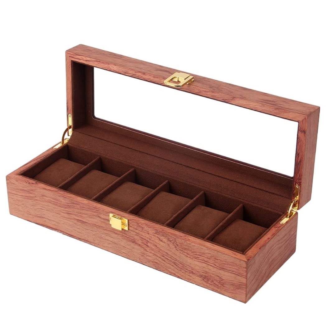 ANVLOJRIH KYUSAR Watch Box Wooden Watch Box Case Organizer Watch Holder For Watches Men Jewelry Organizer Box 6 Slots Wood Box With Clear Glass Watch Case Watch Holder (Blue : Onecolor)