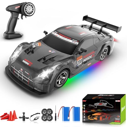 Image of 1 /16 RC Drift Car, 2.4GHz 4WD Remote Control Drift Car, 30+KM /H High Speed Drift RC Cars with LED Lights 2 Batteries and Drift Tires Race Cars for Adults Boys Kids, Dark
