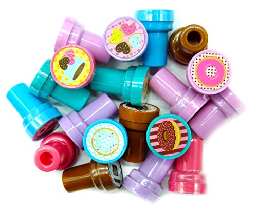 TINYMILLS 24 Pcs Donuts Stampers for Kids Donut Party Favors Goodie Bag Stuffers Pinata Fillers Classroom Rewards Carnival Prizes