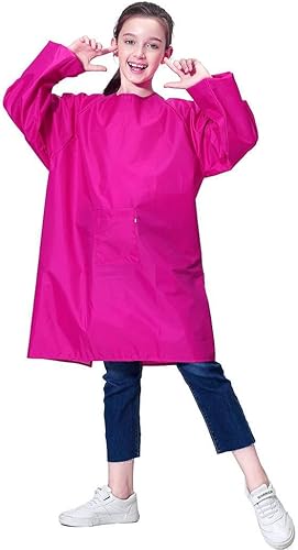 Miniatura 3 de Delantal de arte para niños, delantal impermeable con bolsillo para niños, delantales de pintura de artistas con manga larga, Rosa