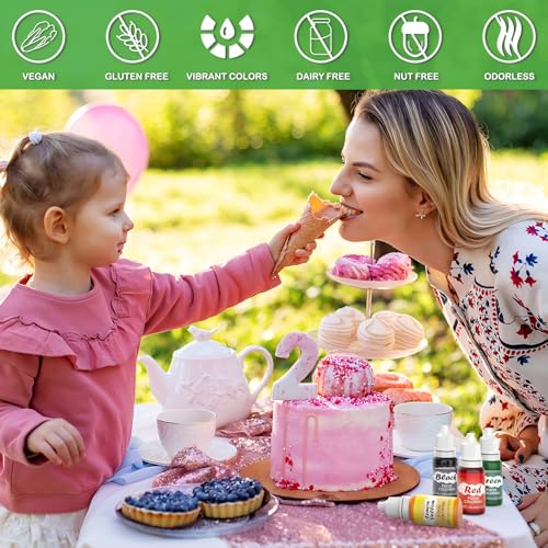 Image of Food Coloring Liquid - 4 Bright Colors Food Dye, 0.35 Fl oz | Food Grade Tasteless Concentrated Liquid Food Coloring Set for Cake Decorating, Baking, Cookie, DIY Making Supplies Kit