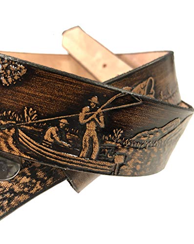 Fishing Design Handmade Mens Leather Belt Western Work Casual Belt 1.5" Wide Cocoa3
