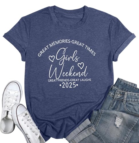 Girls Trip Shirts for Women 2025 Girl Vacation Weekend Matching Tshirts Casual Vacay Mode Graphic Tee Summer Tops