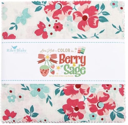 Lori Holt Berry & Sage 5 Stacker | 42-Piece Precut Quilt Fabric Squares by Bee in My Bonnet for Riley Blake Designs | 5-Inch Charm Pack for Quilting and Patchwork