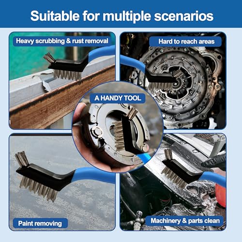 Image of Mini Wire Brush Set 6Pcs - Stainless Steel Wire with Curved Handle Grip for Rust, Dirt & Paint Scrubbing with Deep Cleaning