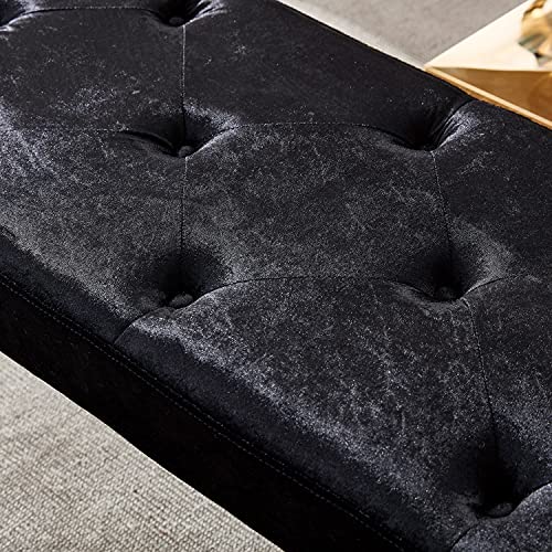 Azhome Black Velvet Bench, Button Tufted Upholstered Dining Bench With Curved Gold Mirror Stainless Steel Legs #TOP4