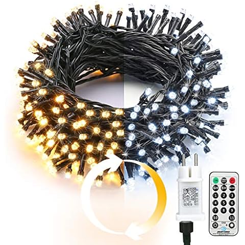 BrizLabs Luces de Navidad Exterior, 25M 200 LED Cadena de Luces Blanco Cálido y Blanco Frío Regulable 11 Modos Cover