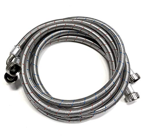 Drainx 6 FT Braided Stainless Steel Washing Machine Hoses with Right Angle Inlet, Red/Blue, 2 Pack