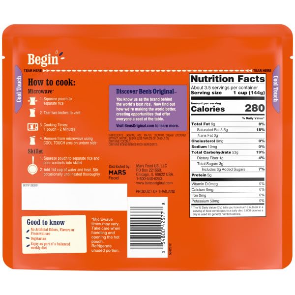 BEN'S ORIGINAL READY RICE Coconut Jasmine Family Size Rice, Easy Dinner Side, 17.3 oz Pouch (Pack of 6)