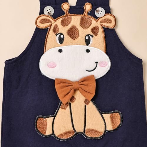 Image of Baby Boy Clothes Striped Romper Cartoon Overall Set 0-18M | Soft Breathable Cotton Romper And Animal Cartoon Overall Shorts Set Offering All-Day Comfort, Daily Wear, Machine Washable