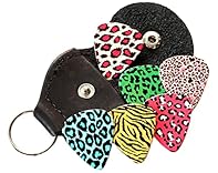 0.71mm Medium Gauge Plectrums Front - Animal Print Design Rear - Animal Print Design Includes Leather Holder Keyring