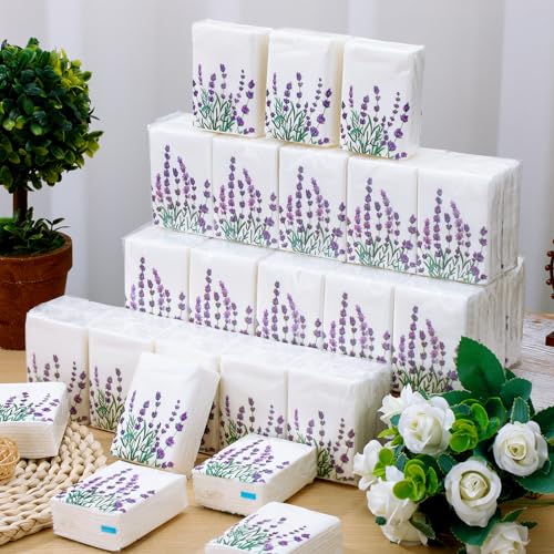 Image of Therwen 100 Pack Pocket Tissues Travel Bulk 1000 Sheet, Lavender Style