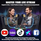 Zestaw do podcastów - zestaw mikrofonów do podcastów, zestaw mikserów z kartą dźwiękową na żywo, do strumieniowego śpiewania, nagrywania podcastów, kompatybilny z laptopami i komputerami komórkowymi