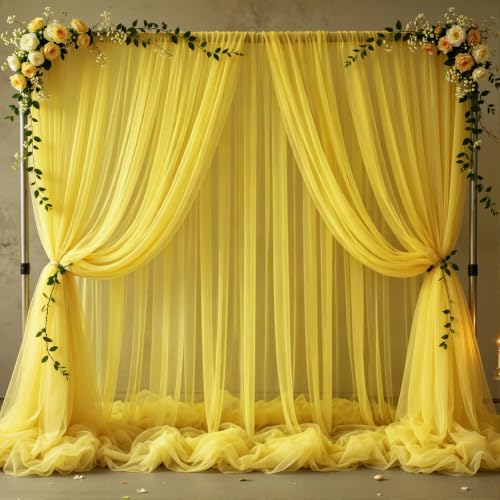 20x10 Yellow Tulle Backdrop Curtains for Parties, Sheer Backdrop Curtain Wedding Photo Backdrop Drapes for Baby Shower Photography Birthday Party