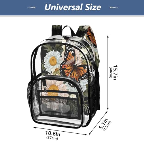 Old Grungy Butterfly Clear Backpack - Stadium Approved Large 15.7-inch Waterproof Transparent Bag for Sports, Concerts, Work, Travel#1594