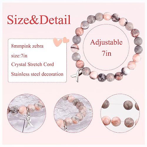 Breast Cancer Bracelets Natural Stone Bead Ribbon Inspirational Awareness Bracelets Encouragement Handmade Gifts for Women Girls Best Friend Sister2