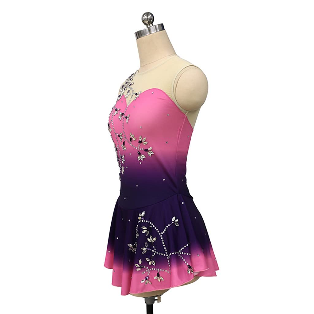 FJL Senza Maniche Viola Rosa Sfumato Vestito Body da Pattinaggio Artistico da Donna Ragazze Ginnastica Concorrenza Prestazione Abiti da Ballo