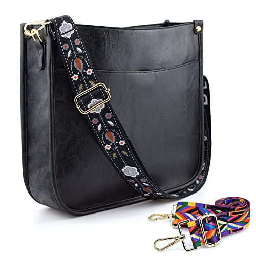 KlaOYer 2 Adjustable Strap Bag,Crossbody Bags Women,Guitar Strap Purse,Vegan Handbags Soft Shoulder Bag For Women
