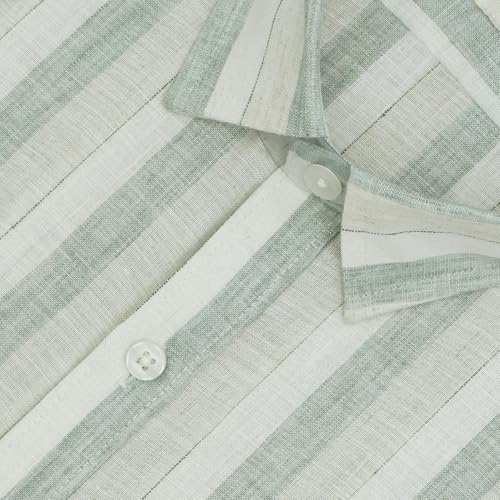 Image of GHPC Cotton Linen Striped Half Sleeves Regular Fit Formal Shirt for Men