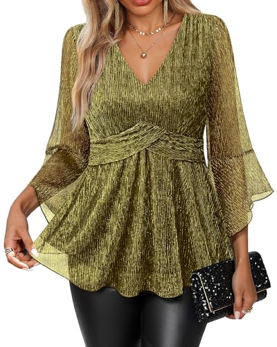 VALOLIA Party Tops For Women, Sparkly Shirt Women Plus Size