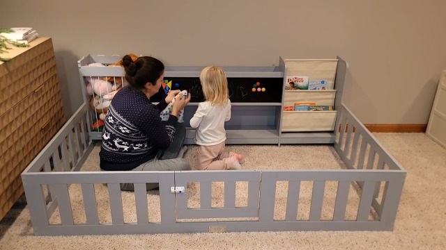 Amazon.com: Montessori Wood Toddler Floor Bed with Blackboard