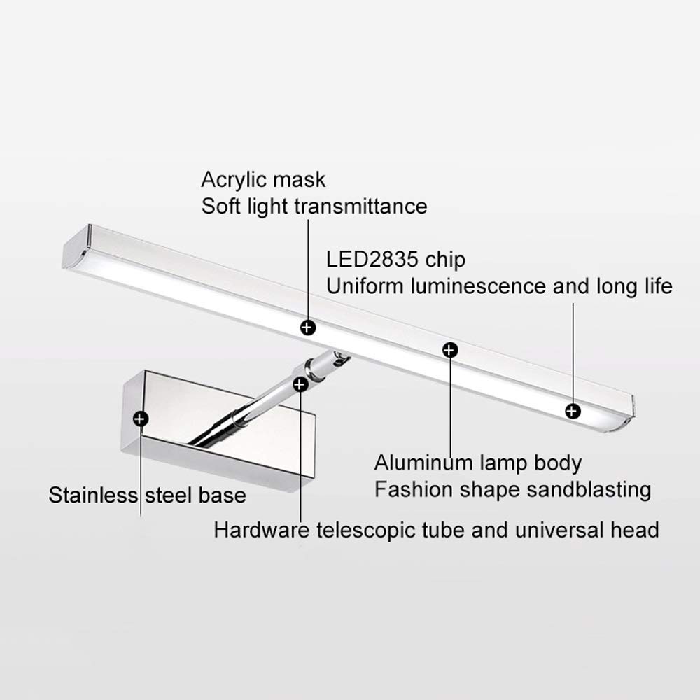 LED-Spiegel-Frontlampe, Moderne, einfache 3000K-Badezimmer-Wandleuchte, einziehbare, feuchtigkeitsbeständige Nebelspiegel-Schrankleuchte, Make-up-Licht, Aufputzmontage, Warmweiß [Energieklasse A++]