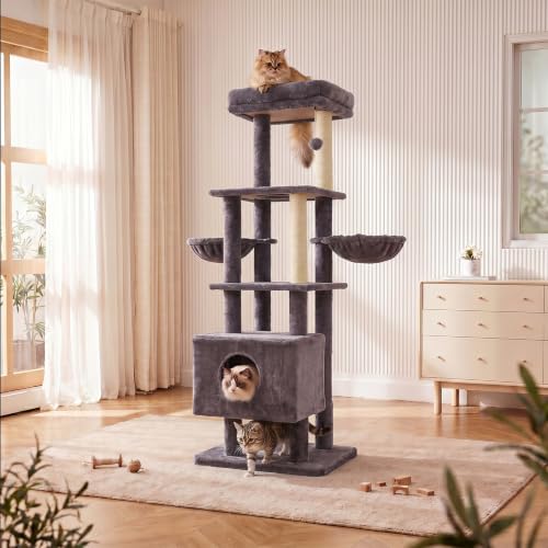 Image of 65in Large Cat Tree Heavy Duty Tower Condo & Sisal Posts for Cats | Heavy board ensures stability; sisal posts meet clawing needs. XL condo for cats' cozy retreat. Ideal for multiple cats
