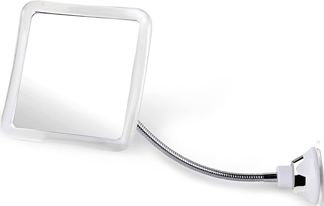 Mirrorvana Flexible Fogless Shower Mirror for Shaving with Height Adjustable Gooseneck, 360° Swivel and Upgraded Suction, Shatterproof 16cm x 16 cm (6.3" x 6.3") Surface