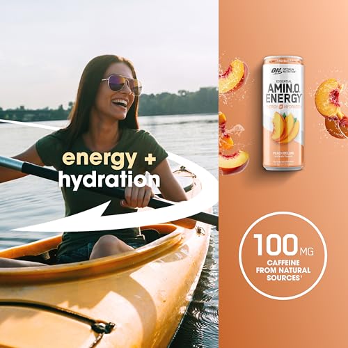 Image of Optimum Nutrition Amino Energy Sparkling Hydration Drink,Electrolytes,Caffeine,Amino Acids,BCAAs,Sugar Free,Peach Bellini,12 Fl Oz,(Packaging May Vary),12 Count (Pack of 2)