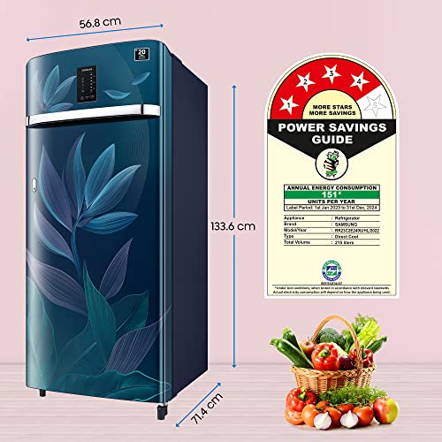 Image of Samsung 215 L, 4 Star, Digi-Touch Cool Digital Inverter, with Display Direct-Cool Single Door Refrigerator (RR23C2E249U /HL, Paradise Bloom Blue, 2023 Model)