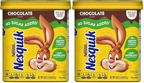 NESTLE NESQUIK No Sugar Added Chocolate Flavored Powder 16 oz. Canister (Pack of 2)