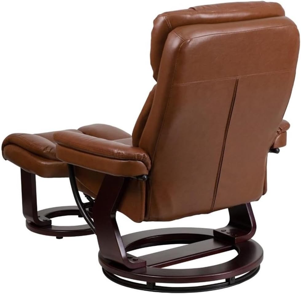 BOWERY HILL Contemporary Leather Recliner, Vintage Brown LeatherSoft Upholstery, 41.25" H x 33" W x 34"-44.5" D, Plush Arms, Swivel Base and Mahogany Wood Frame, Living Room or Office Chair